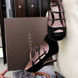 Gucci suede platform Mary Jane stilettos